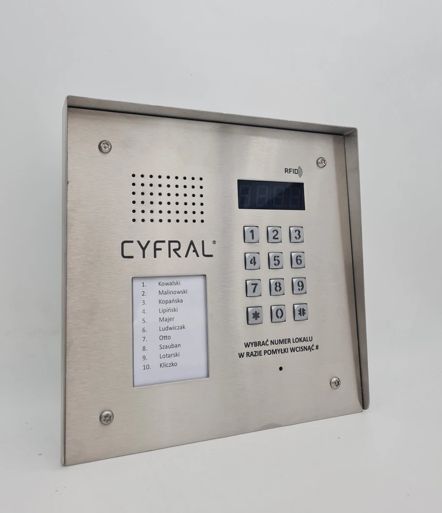 CYFRAL PC-2000RE PRO INOX Iškvietimo panelė su elektronikos moduliu CC-2000 ir RFID skaitytuvu