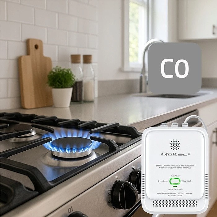 Qoltec 52576 Carbon monoxide sensor | CO detector | alarm 85dB | LED