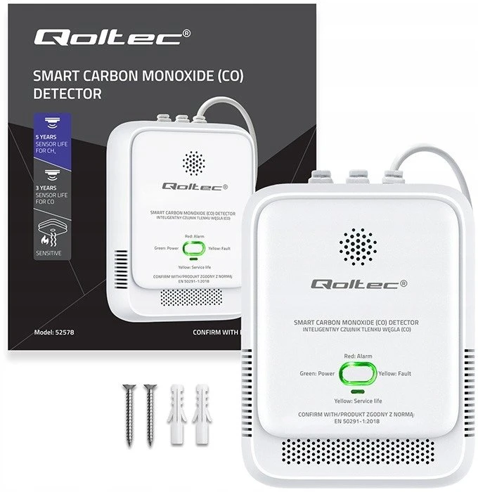 Qoltec 52576 Carbon monoxide sensor | CO detector | alarm 85dB | LED