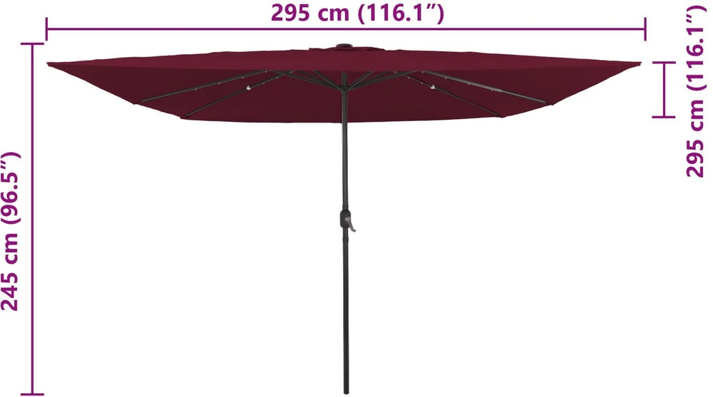 Sodo skėtis Bordo raudona 295 x 295 x 245 cm
