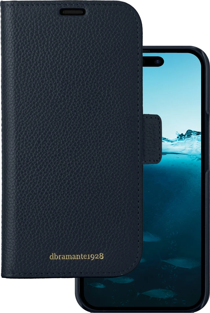D Bramante dbramante1928 New York - Dėklas su klapką do telefonu komórkowego - Skóra licowa su wzorem kamyków - Pacyficzny mėlyna - do Apple iPhone 15 Pro Max (NY67PABL5695)