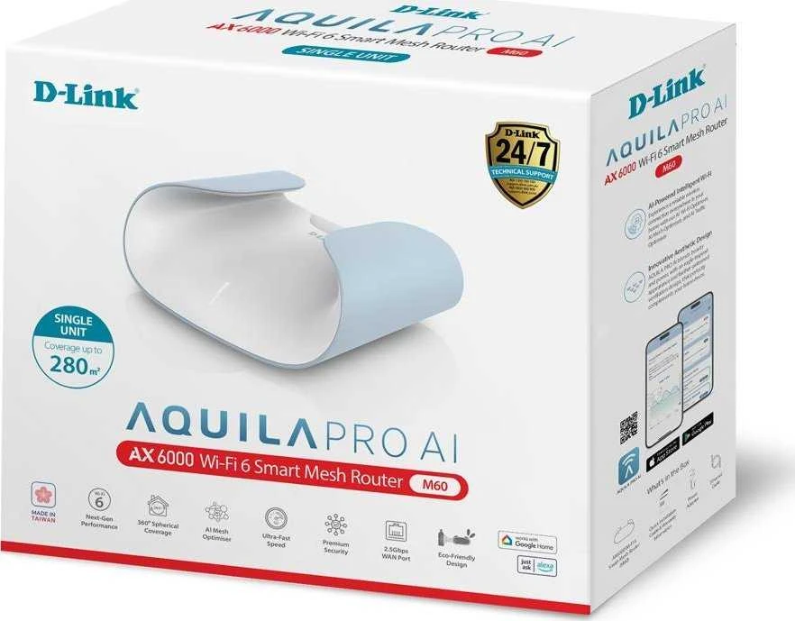 „D-Link M60 Mesh Wi-Fi“ sistema, dviejų dažnių juosta (2,4 GHz / 5 GHz) „Wi-Fi 6“ (802.11ax) balta 4 vidinė