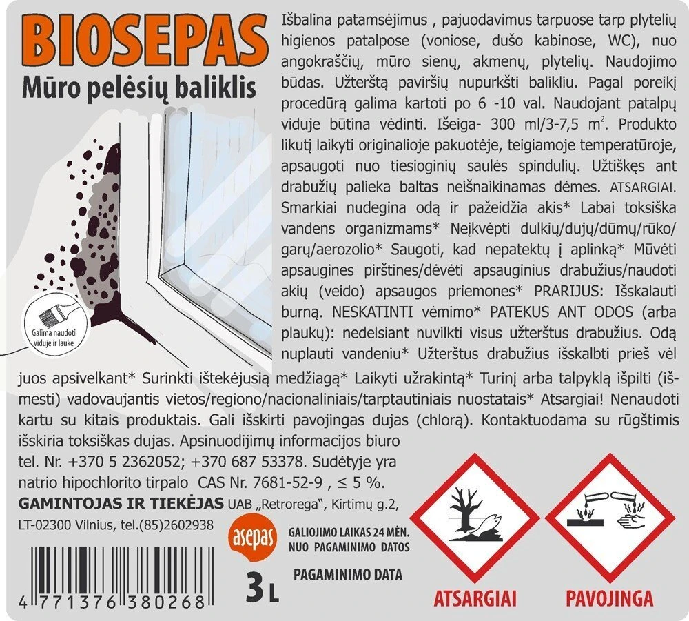 Asepas BIOCIDINIS PREPARATAS BIOSEPAS 3L