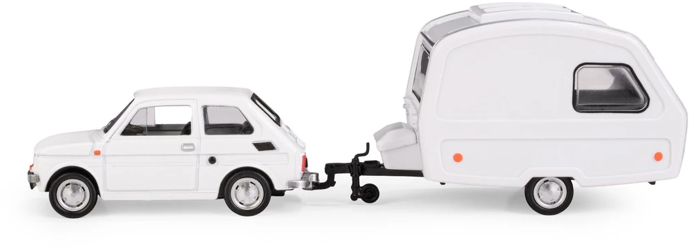 Daffi Carm Modeliukas 1:43 Fiat 126p + Niewiadów caravan, baltos spalvos