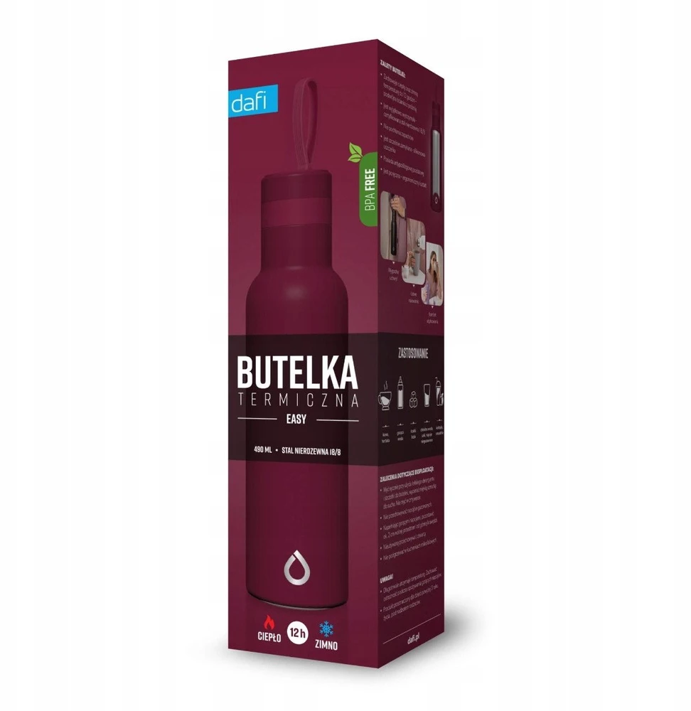 Dafi Buteliukas termiczna EASY nerūdijantis plienas 0,49 l bordo spalvos