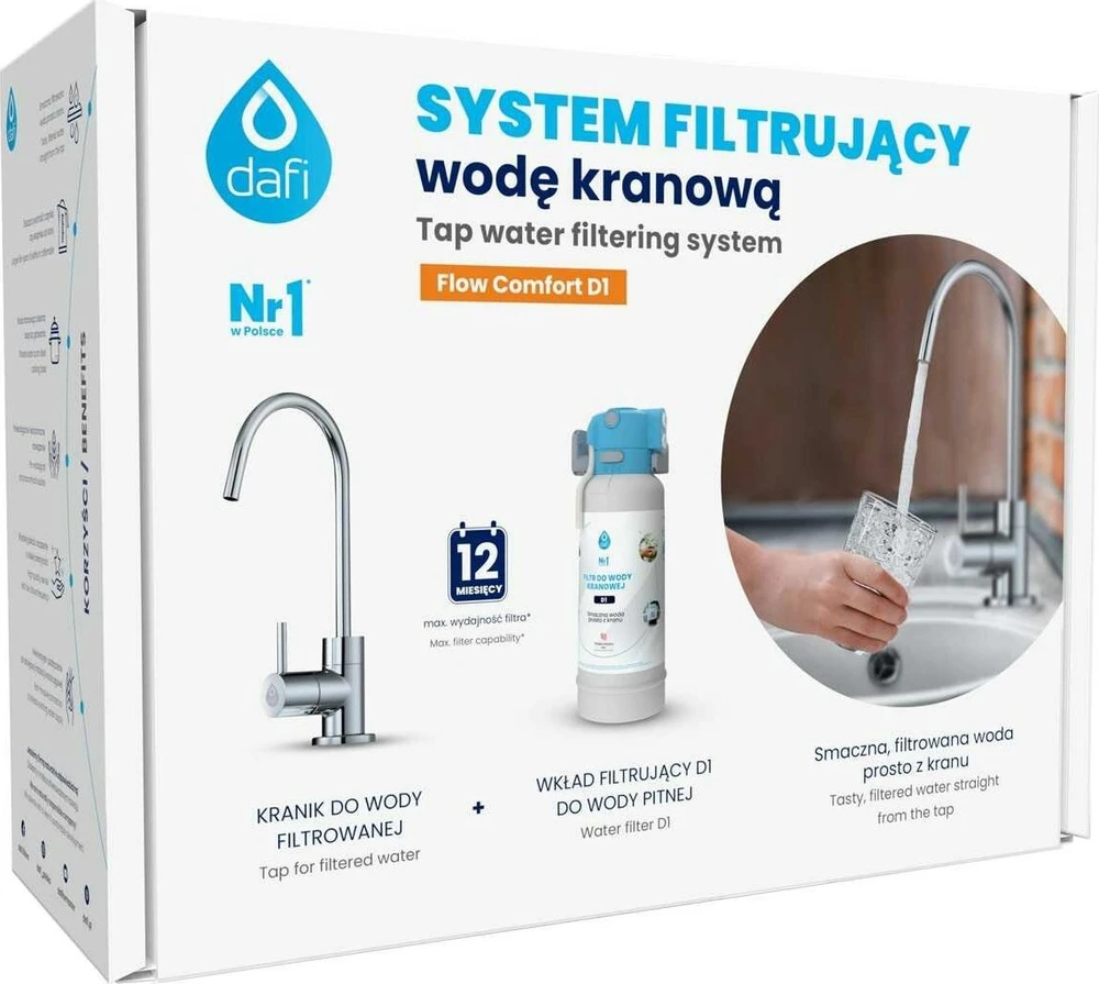 Dafi FLOW COMFORT D1 filtravimo sistema + ALTO filtruoto vandens čiaupas juodas