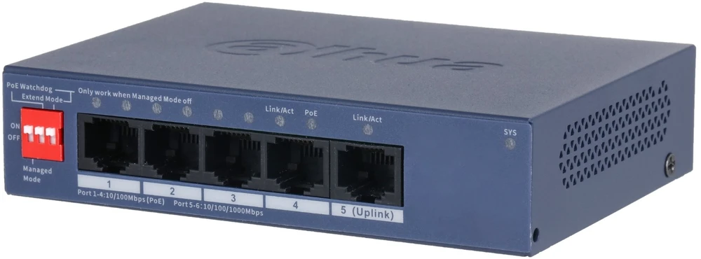 Šakotuvas SWITCH POE CS4005-4ET1GT-36 4 PRIEVADŲ DAHUA