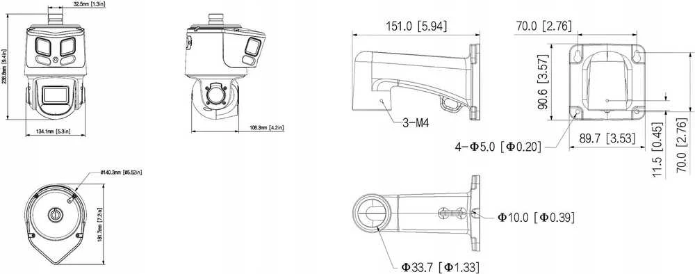 Dahua Technology Co IP valdoma dviguba kamera AI 4MP+8MP STARLIGHT, 10x, IR 30/70m, IP66, WDR, H.265, SMD4