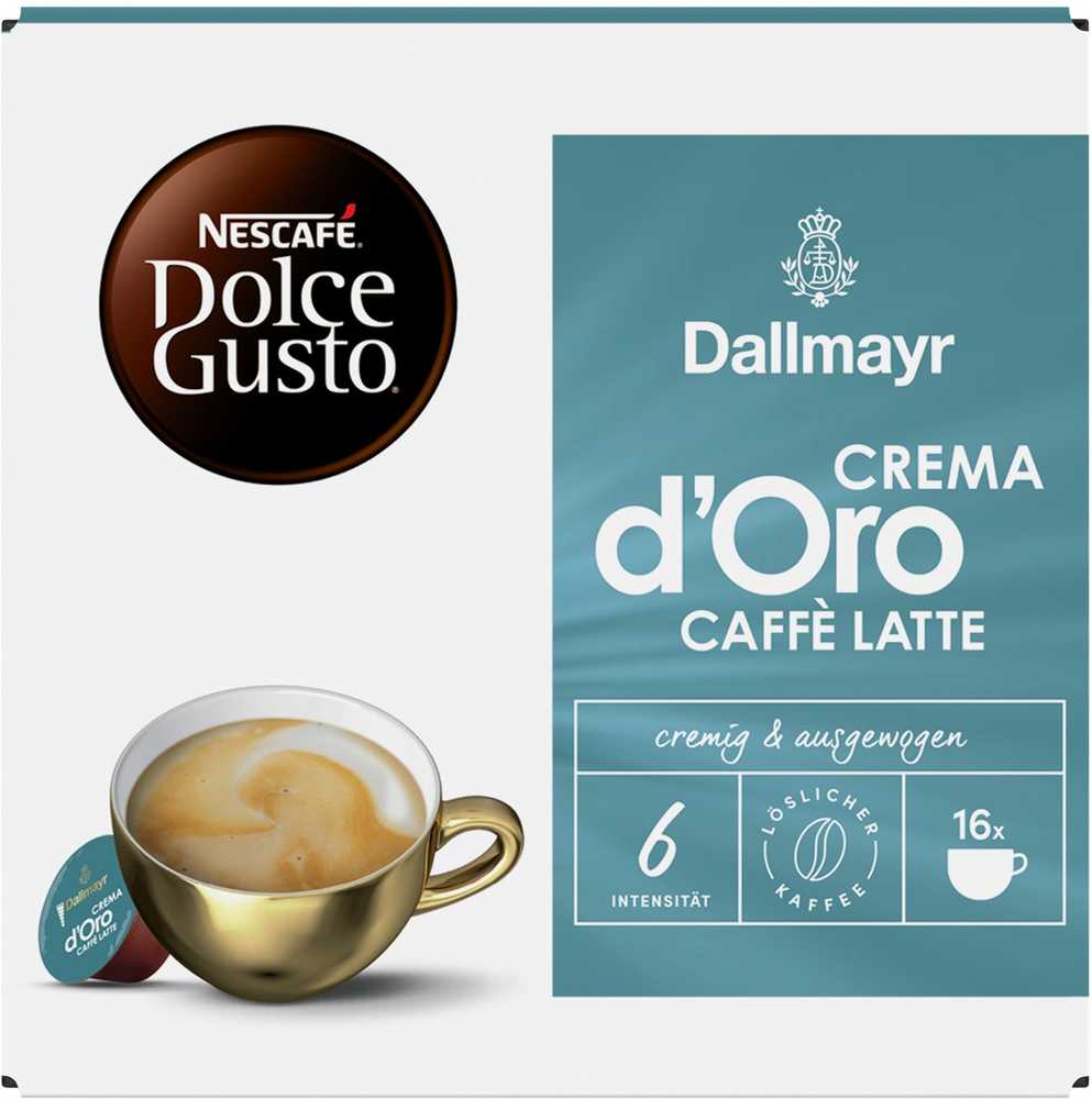 Nescafe Dolce Gusto Dallmayr Crema d'Oro Caffe Latte kava, 16 kapsulių dėžutėje