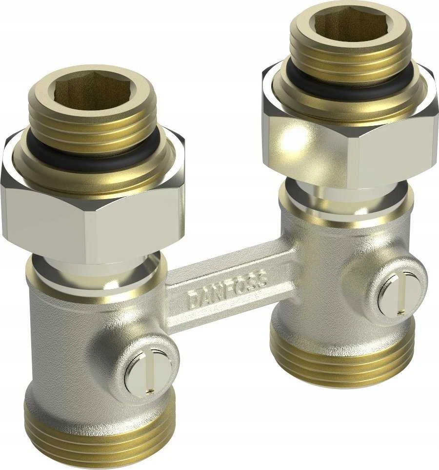 Apatinio pajungimo mazgas dvivamzdei sistemai Danfoss, RLV-KB, tiesus, 1/2''-3/4'', H tipo