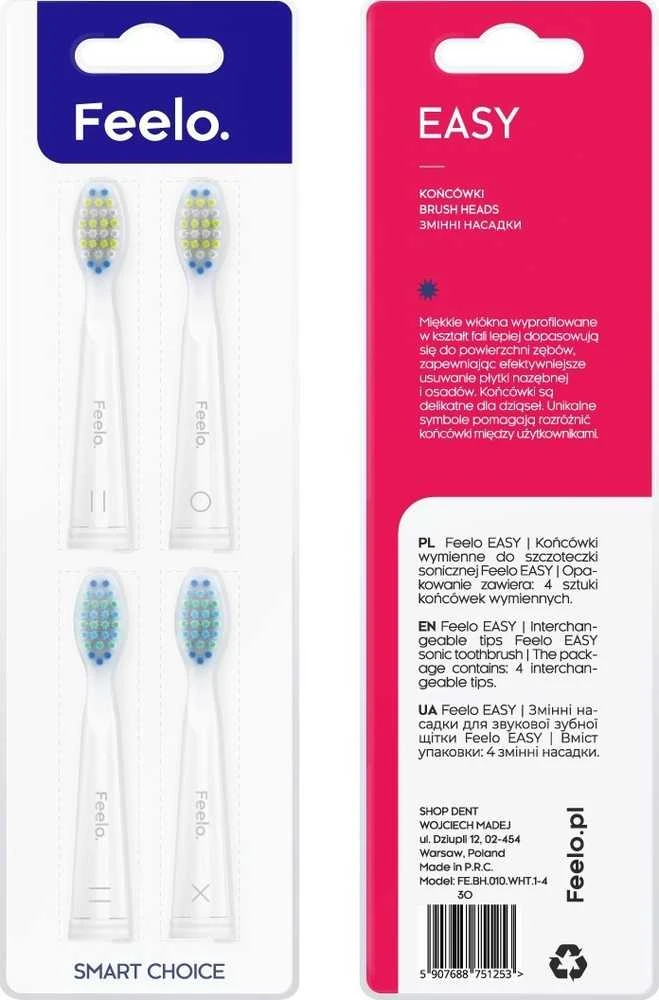 Dantų šepetėlio Antgalis Feelo Easy Brush, balta, 4 vnt.