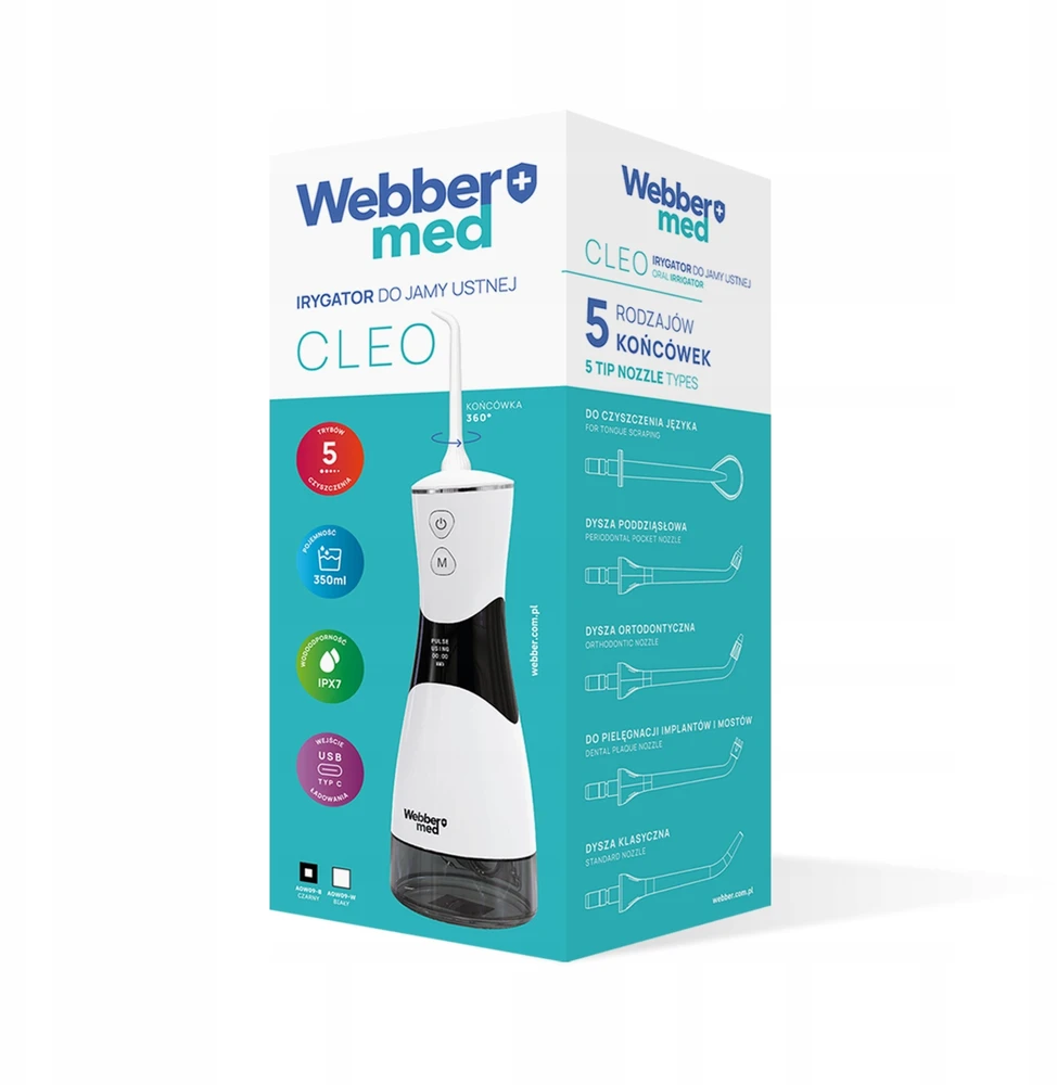 Dantų šepetėlis „Webber“ irigatorius – belaidis dantų irigatorius, stiprus, 5 antgaliai, 5 darbo režimai