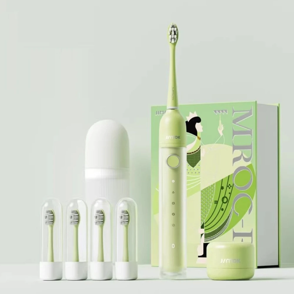 Jimok Sonicinis dantų šepetėlis R1 Matcha Žalias IPX8 tylus 4 antgaliai