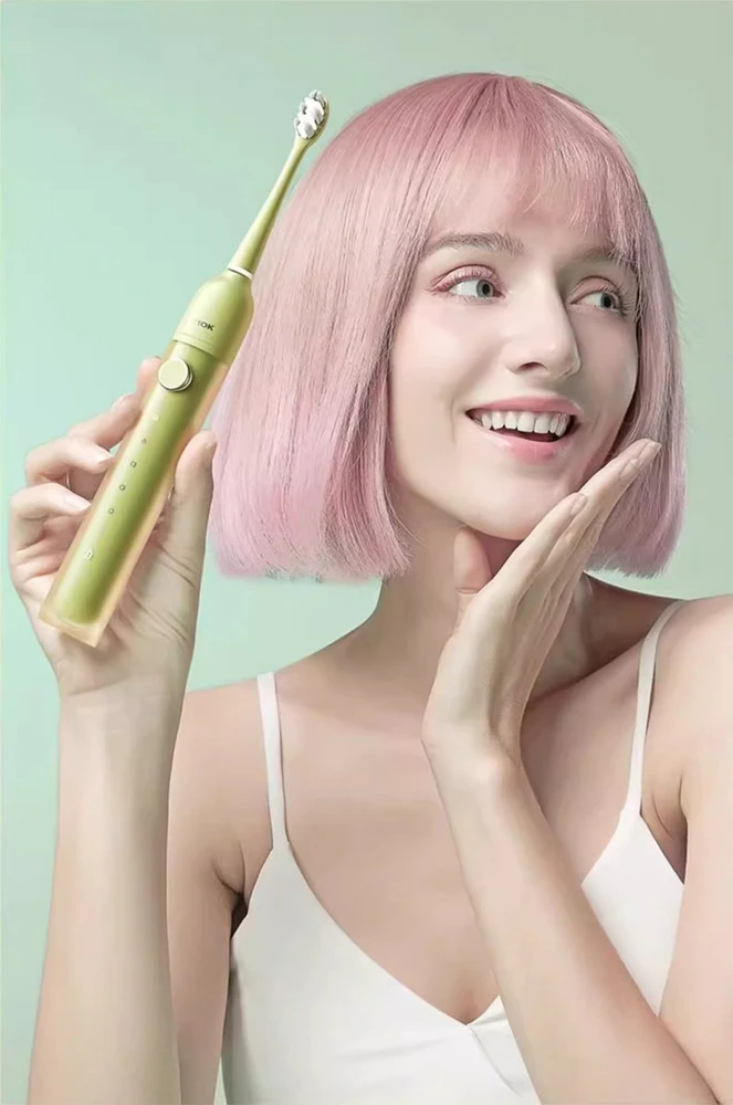 Jimok Sonicinis dantų šepetėlis R1 Matcha Žalias IPX8 tylus 4 antgaliai