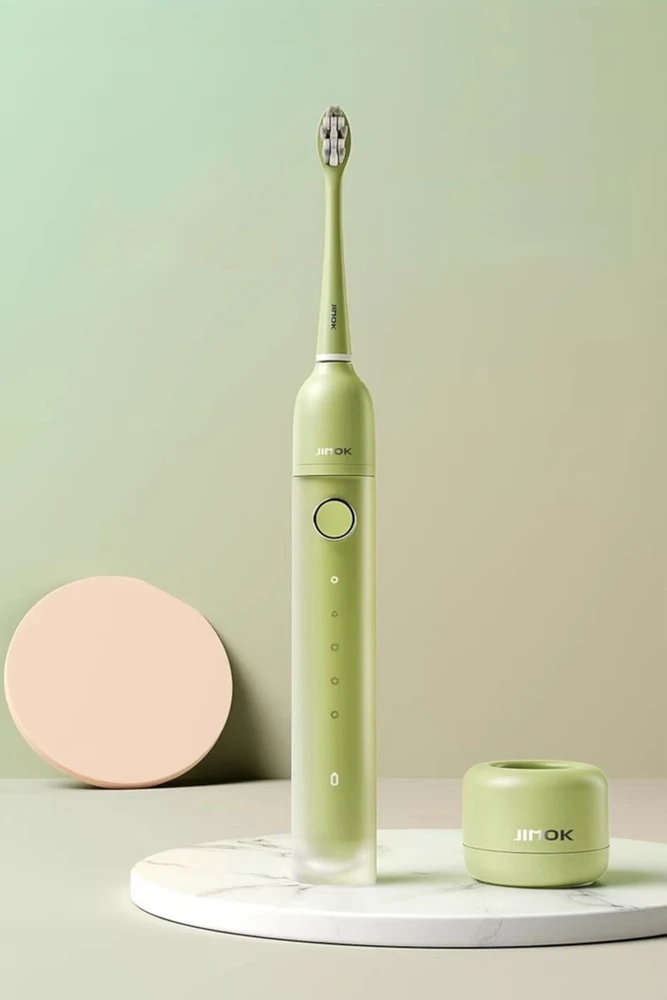 Jimok Sonicinis dantų šepetėlis R1 Matcha Žalias IPX8 tylus 4 antgaliai