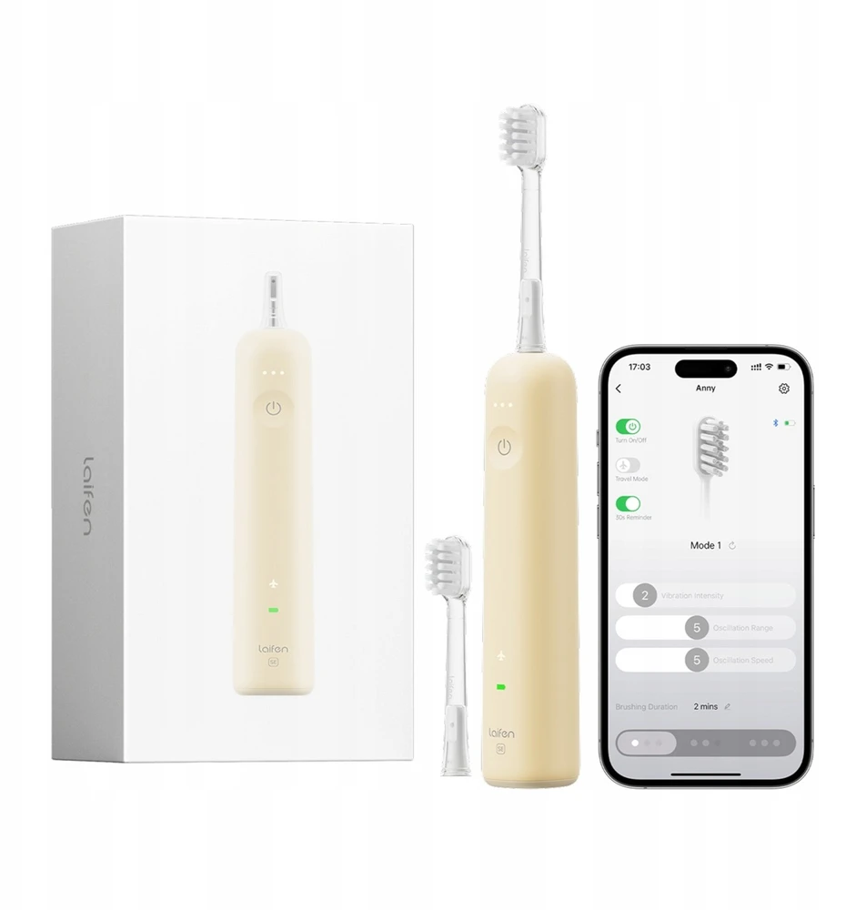 Dantų šepetėlis Šepetėlis Laifen Soniczna Šepetėlis do Zębów Wave SE 2 Głowki Aplikacja USB-C Żółta (6976973856224)