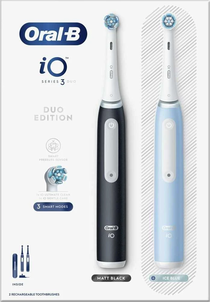Braun iOG3d.2i6.2K Oral-B iO3 Elektrinis Dantų Šepetėlis Matt Juodas/Ice Mėlyna Duo Pack Edition