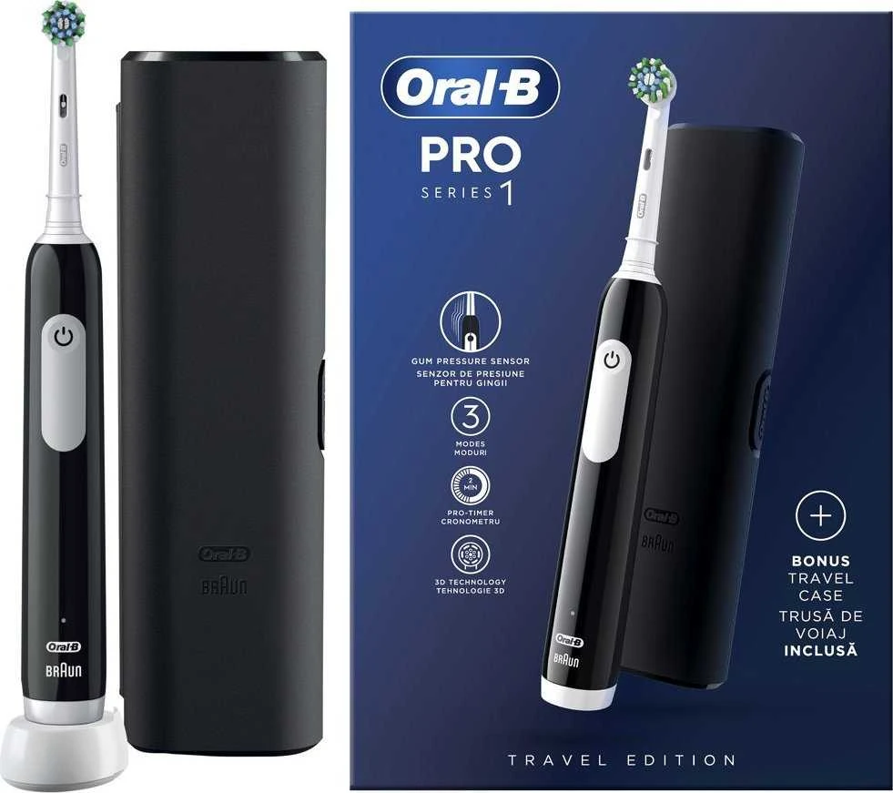 Oral-B Elektrinis dantų šepetėlis | Pro Series 1 | Įkraunamas | Suaugusiems | Šepetėlių skaičius galvutės įeina 1 | Number of teeth brushing modes 3 | Juodas