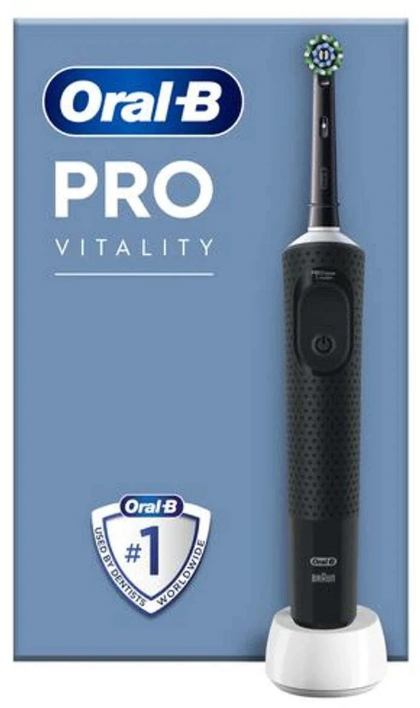 Juodas elektrinis Oral-B Pro Vitality šepetėlis su pakuote
