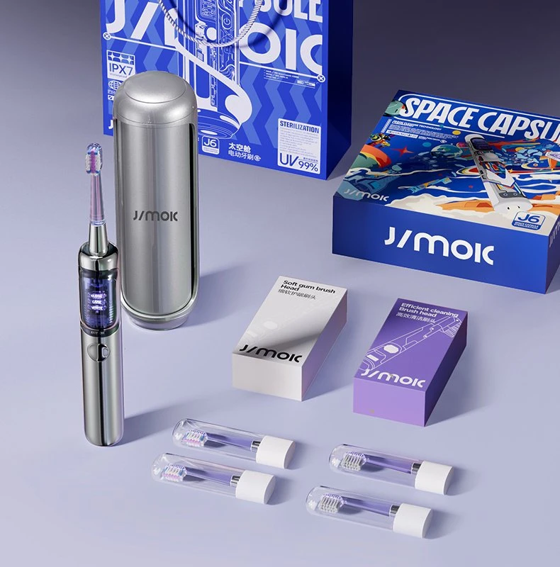 Dantų šepetėlis Šepetėlis Jimok Soniczna Jimok J6 Capsule Sidabrinis - Pilkas + 4 antgaliai