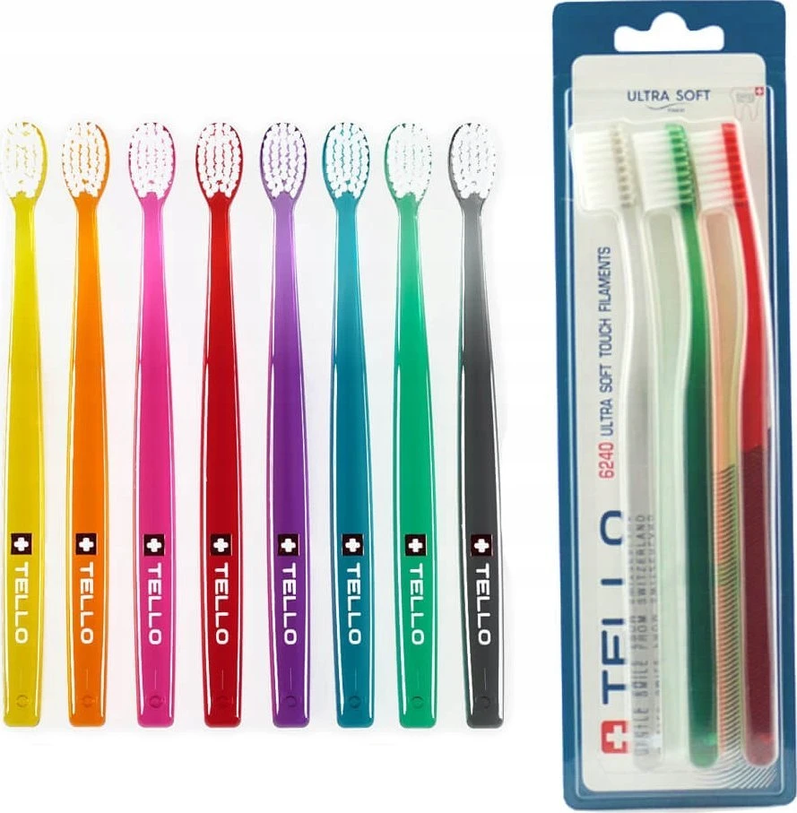 Dantų šepetėlių rinkinys, TELLO 6240 Ultra Soft TRIO, labai minkšti, 3 vnt.