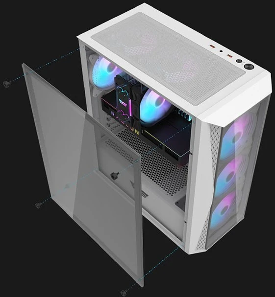 Kompiuterio dėklas Darkflash DK352 Plus su 4 ventiliatoriais (juodai baltas)