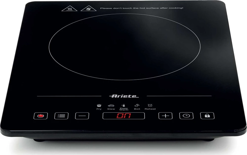Ariete 1997 Nešiojama vienos indukcinės kaitlentės, stiklo keramikos, 2000 W, 10 galios lygių, laikmatis iki 4 valandų, vaikų apsauga, 5 programos, juoda
