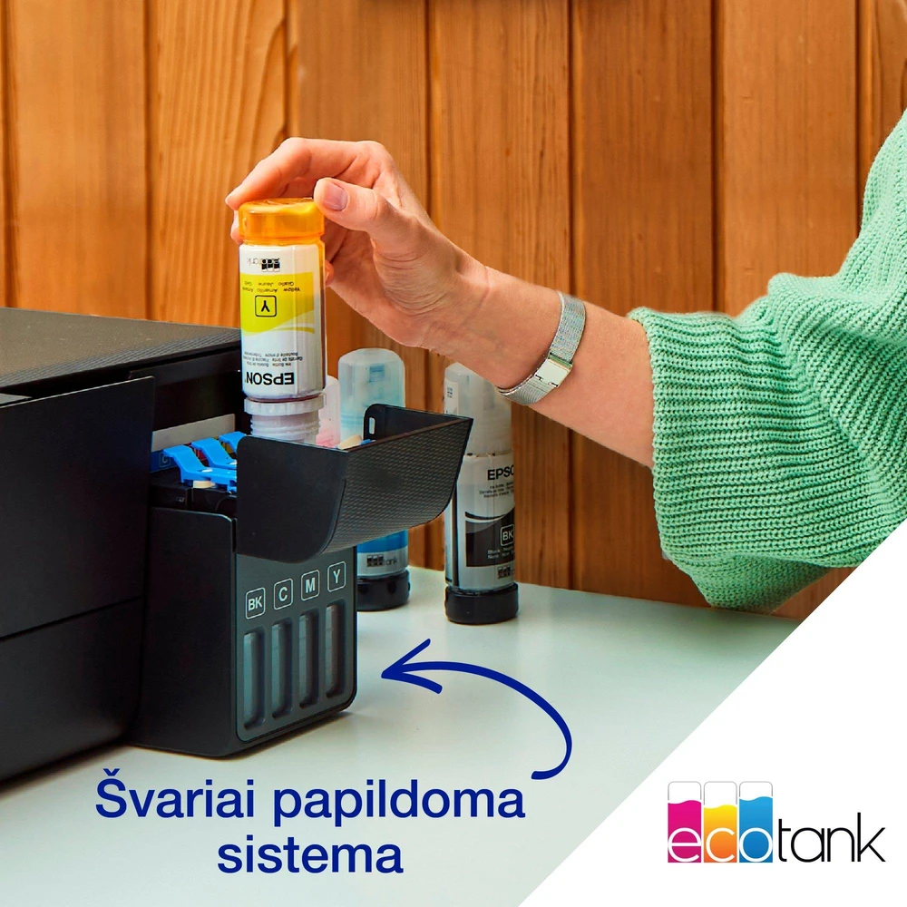Daugiafunkcis rašalinis spausdintuvas Epson EcoTank L3280, A4, spalvotas, Wi-Fi, Wi-Fi Direct, AirPrint, LCD ekranas, juodas | C11CJ66426