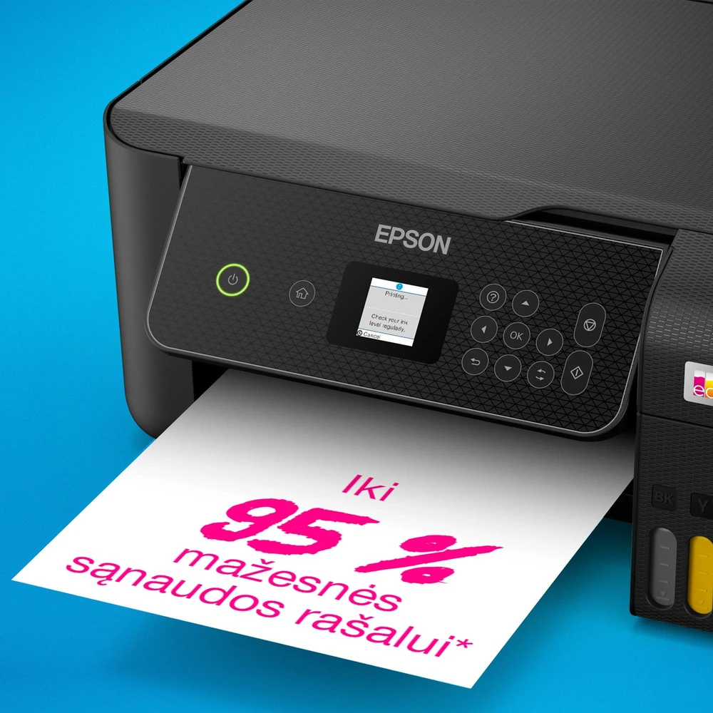Daugiafunkcis rašalinis spausdintuvas Epson EcoTank L3280, A4, spalvotas, Wi-Fi, Wi-Fi Direct, AirPrint, LCD ekranas, juodas | C11CJ66426