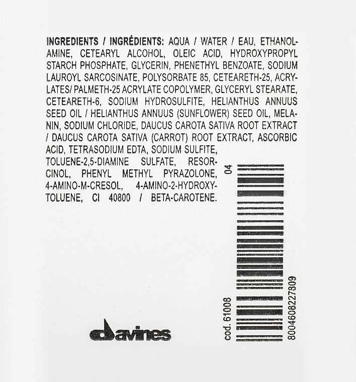 Davines A New Colour 9.0 sudedamųjų dalių etiketė