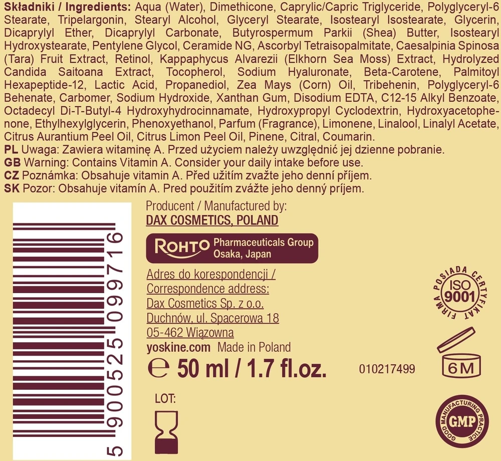 DAX YOSKINE Age Ritual aksominis stangrinamasis veido kremas lygina ir regeneruoja odą 50 ml