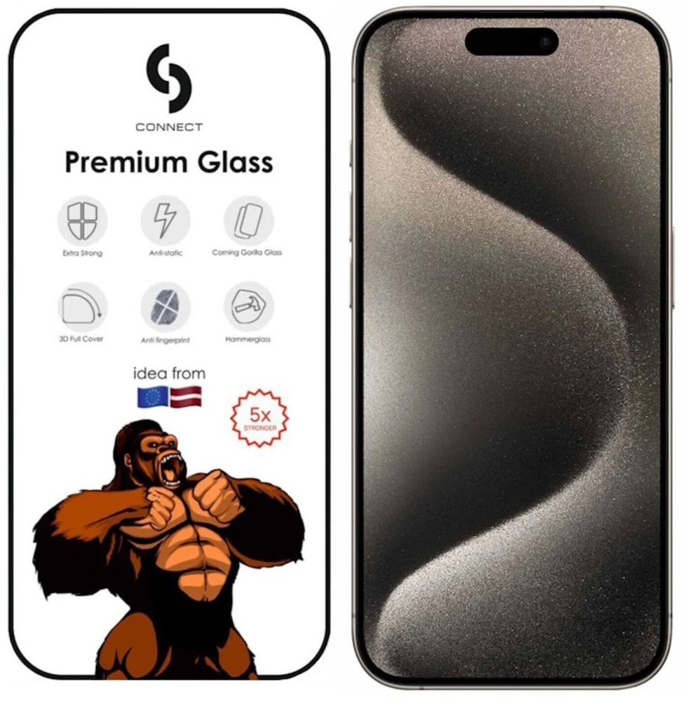 dbramante „iPhone 15“ apsauginis stiklas su „Privacy 3D Corning Gorilla Glass 5X“ ir stipriu juodu stiklu