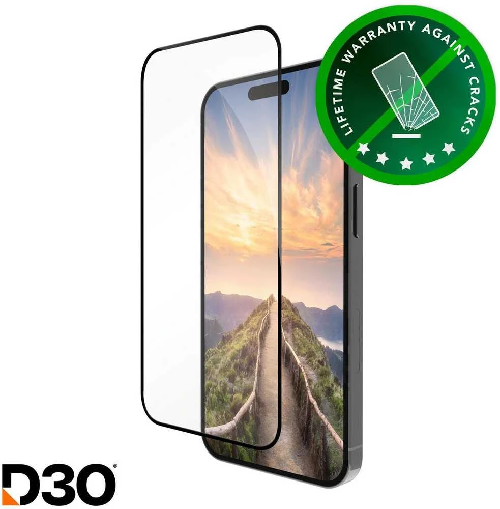 Dbramante1928 eco-shield D3O ekrano apsauga, Apple iPhone 16 Pro Max, juodi kraštai