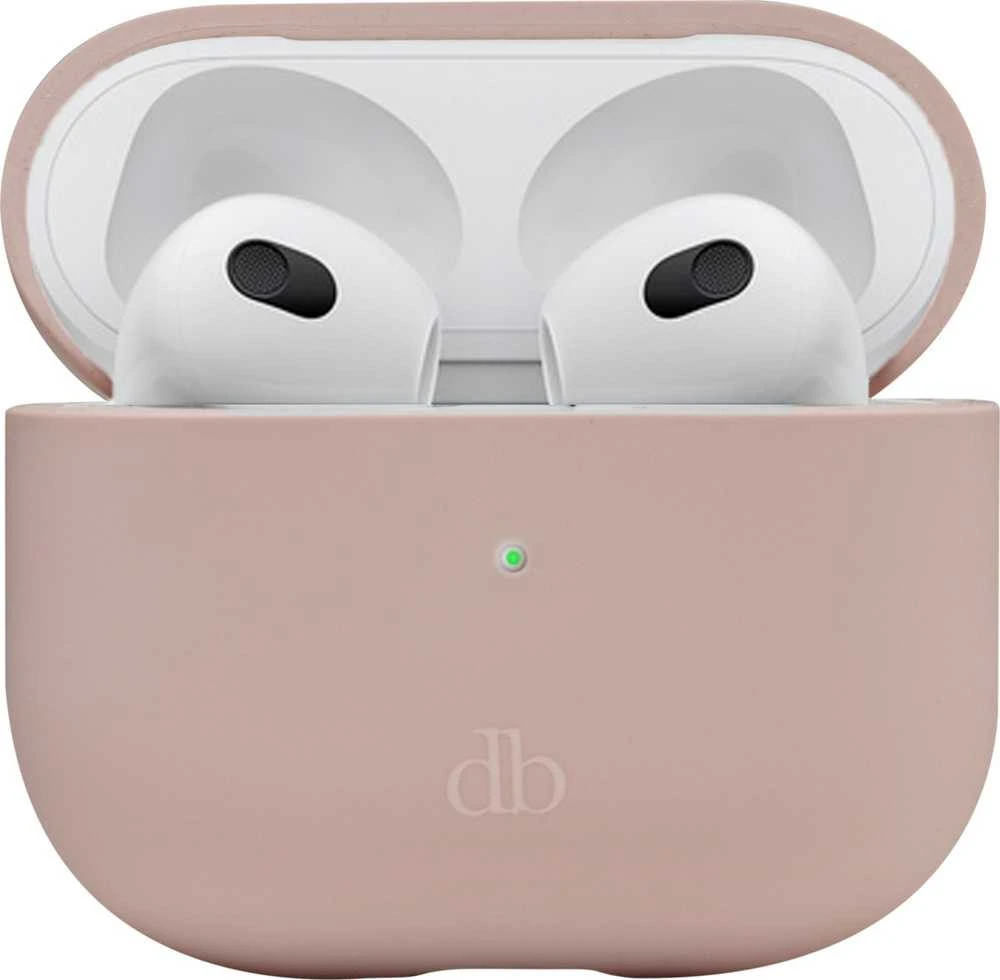 Rausvas AirPods 3 silikoninis dėklas su atverstu dangteliu
