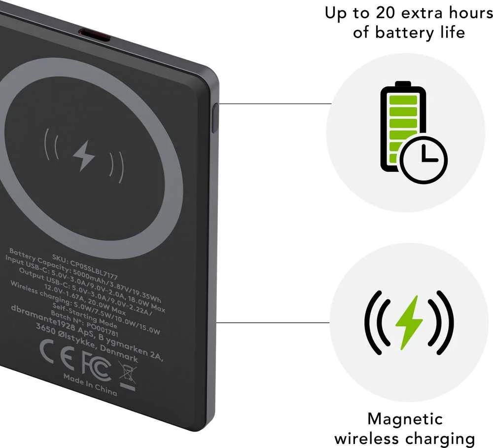 dbramante1928 - Įkraunamas išorinis akumuliatorius 5000 mAh „Magsafe“ - pilkas
