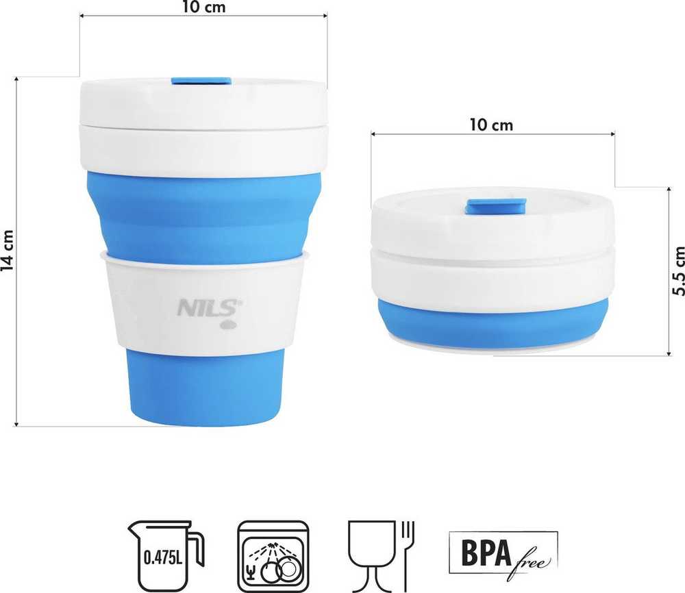 Nils Camp DD-Print NILS NC4103 KUBEK SILIKONOWY sulankstomas 475 ML Mėlynas