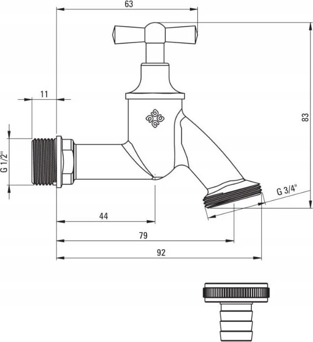 Deante IŠLEIDIMO VOŽTUVAS SU ADAPTERIU-1/2" CHR