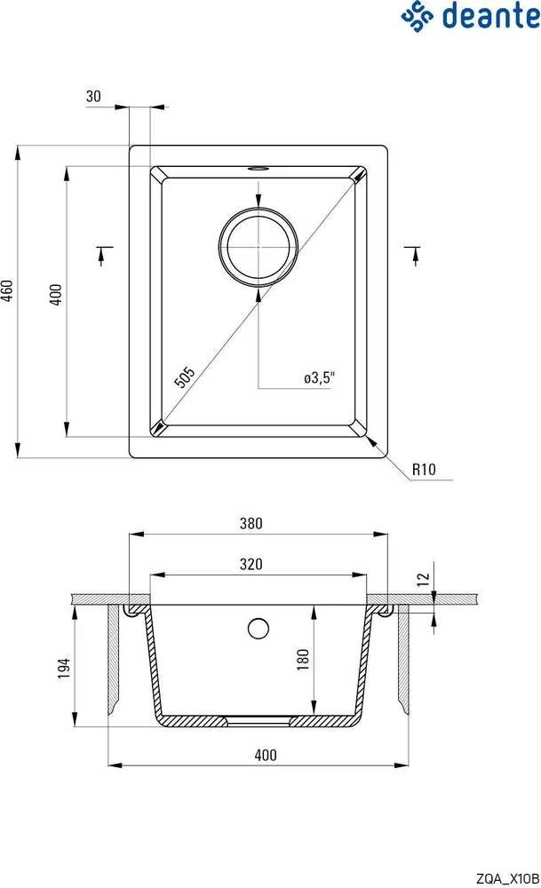 Deante granitinė virtuvinė plautuvė Deante Corda, ZQA_T10B, Anthracite