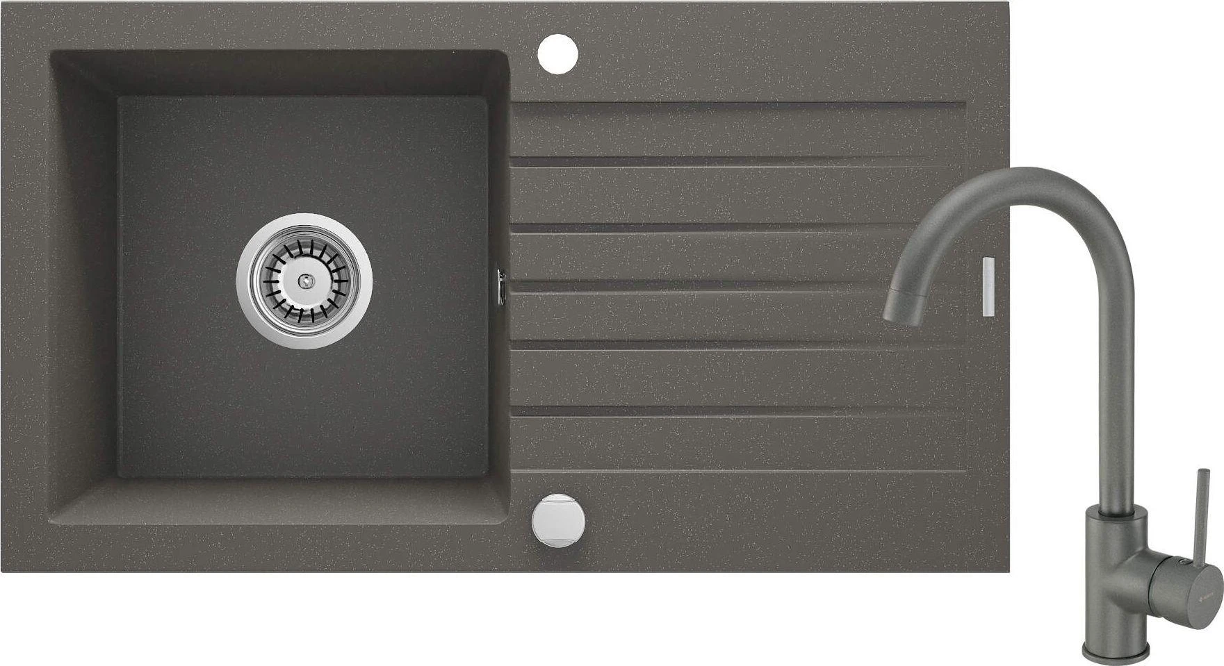 Granitinė virtuvinė plautuvė Deante Zorba su maišytuvu, ZQZVT113, Anthracite metallic
