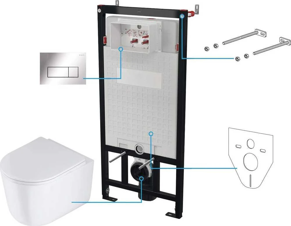 Potinkinis WC komplektas Deante Jasmin 6in1, CDJS6ZPW, Baltas/Chrome