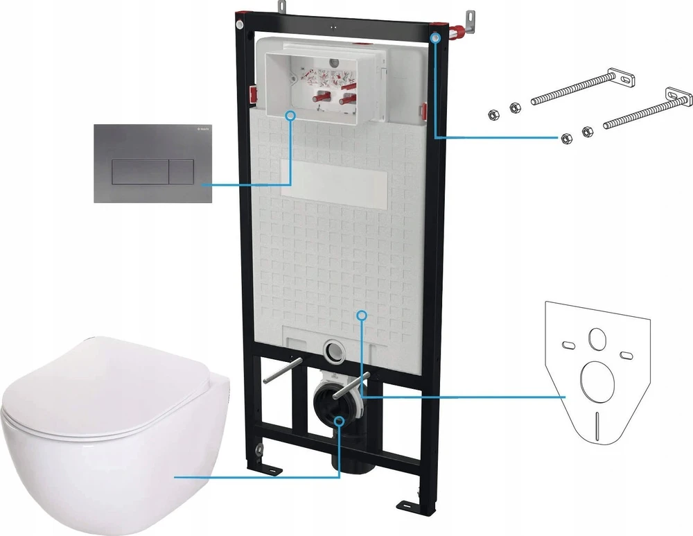 Potinkinis WC komplektas Deante Peonia 6in1, CDET6ZPW, Baltas/Titanium