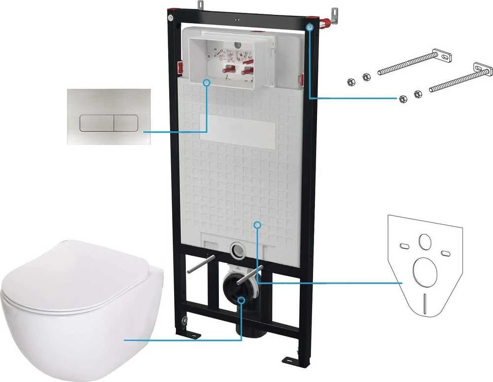 Potinkinis WC komplektas Deante Peonia 6in1, CDEF6ZPW, Baltas/Brushed steel