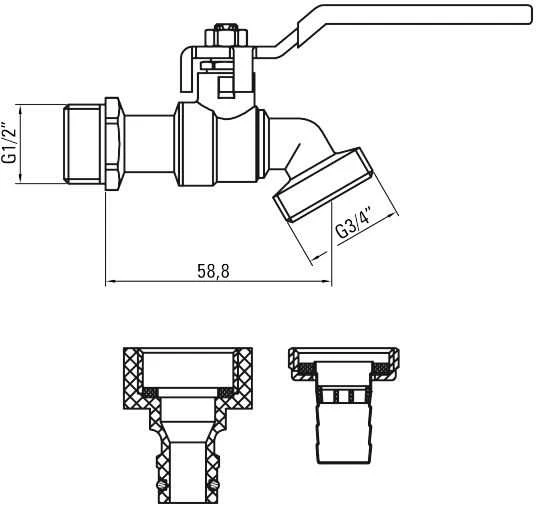 Deante rutulinis sodo čiaupas 1/2" su adapteriais
