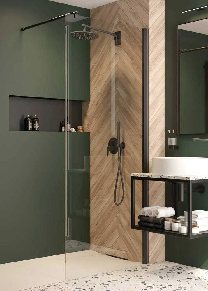 Walk-in dušo sienelė Deante Kerria Plus, 90 cm, Nero