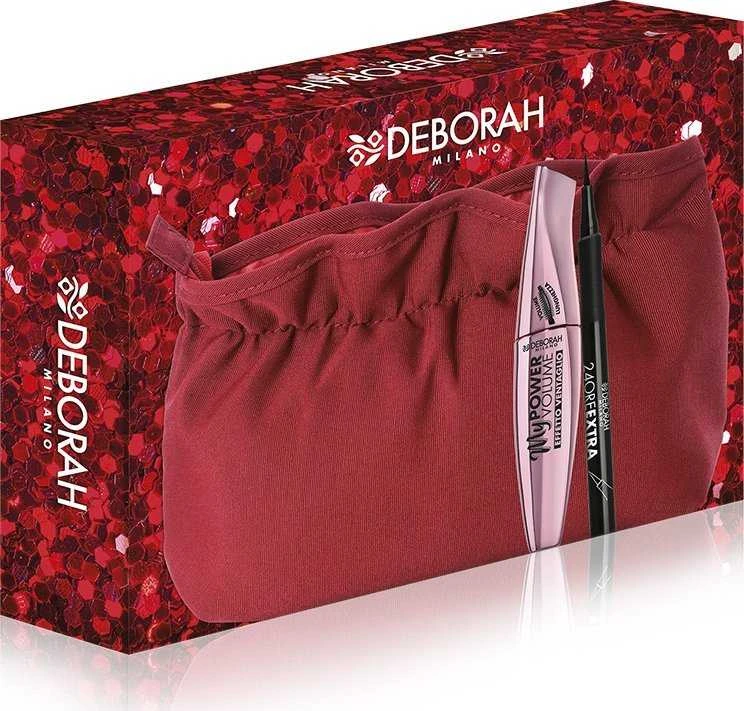 Set Deborah: 24H Extra Gel Pieštukas Akių apvadas Juodas 1.5 g + My Power Atsparus vandeniui Volumizing Blakstienų tušas Juodas, 14 ml