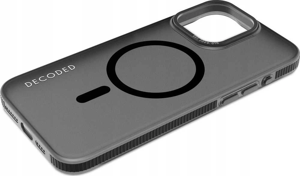 Dėklas Decoded Transparent Grip su MagSafe, skirtas iPhone 15 Pro Max, permatomas, pilko ir juodo atspalvio
