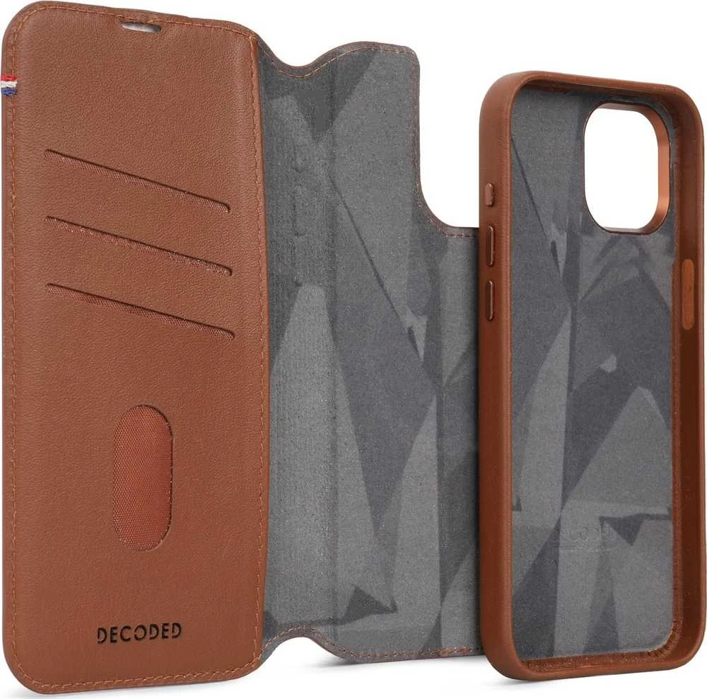 Dėklas Decoded odinė nuimama piniginė, rudos spalvos - iPhone 15 Plus
