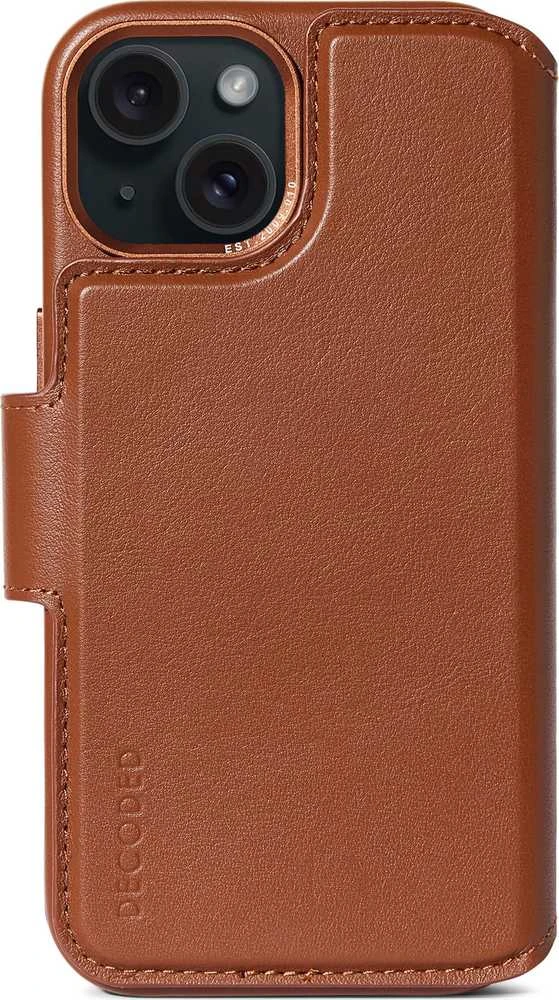 Dėklas Decoded odinė nuimama piniginė, rudos spalvos - iPhone 15 Plus