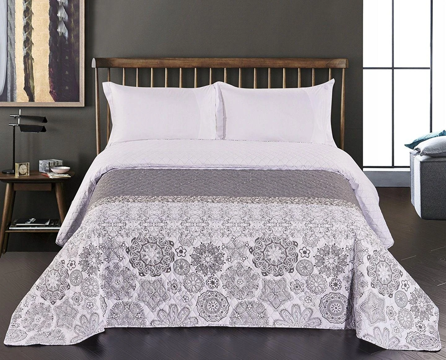DecoKing Lovatiesė pilkos spalvos ornamentuotu raštu