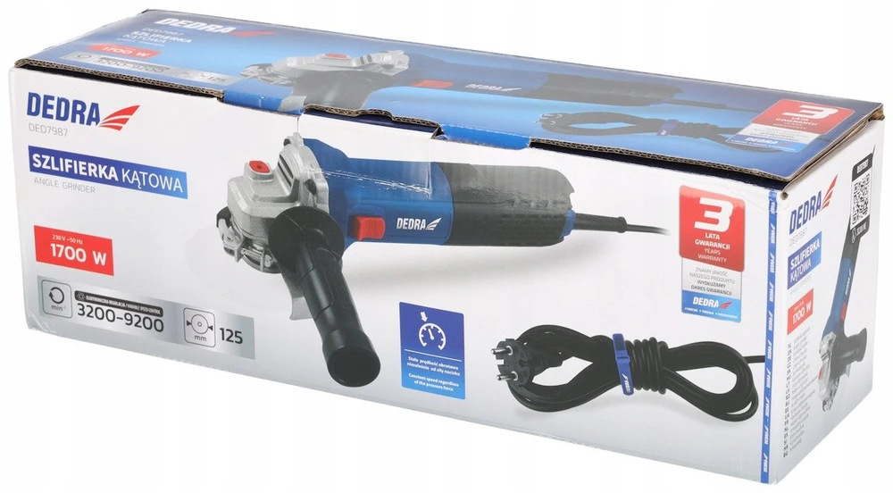 Dedra Šlifuoklis 125 mm 1700 W kampinis šlifuoklis su greičio reguliatoriumi